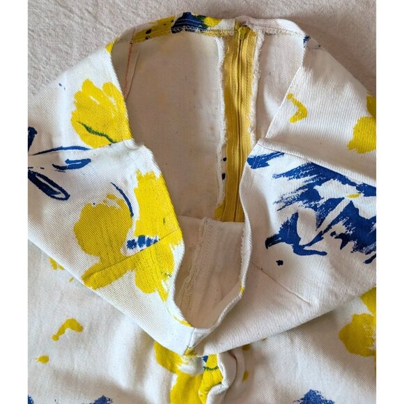 Vintage 70s Women's Custom Floral Print Cotton Canvas Wide Leg Flare Pants 26x29 - Picture 5 of 7